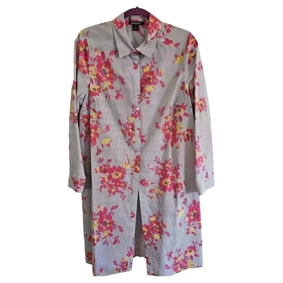 Roman's Women's Cotton Floral Shirt Dress W/ Stripes Size 16W - Picture 1 of 6